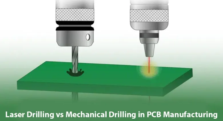 Comparison of mechanical and laser drilling for blind vias in PCBs.