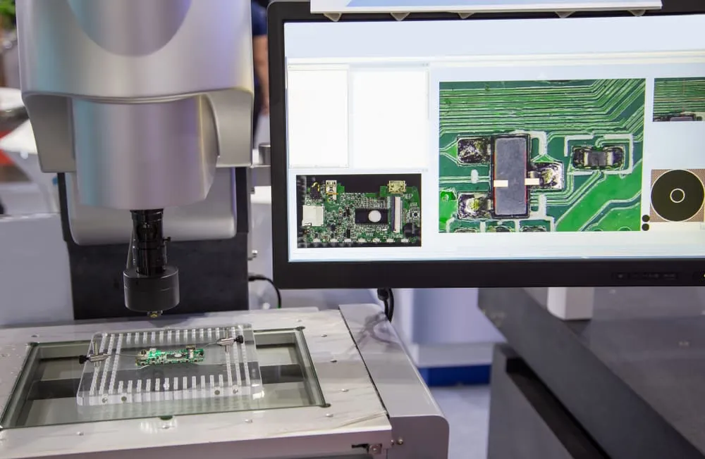 AOI system inspecting PCB for component alignment