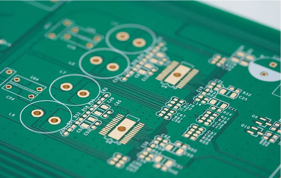 HASL PCB finish with uneven solder coating."