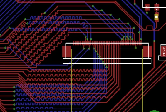 Differential pair layout for controlled impedance in network switch PCB.