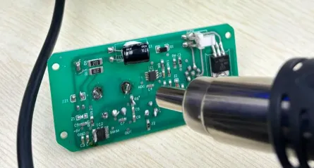 Desoldering a component on an ECU PCB using a hot air rework station