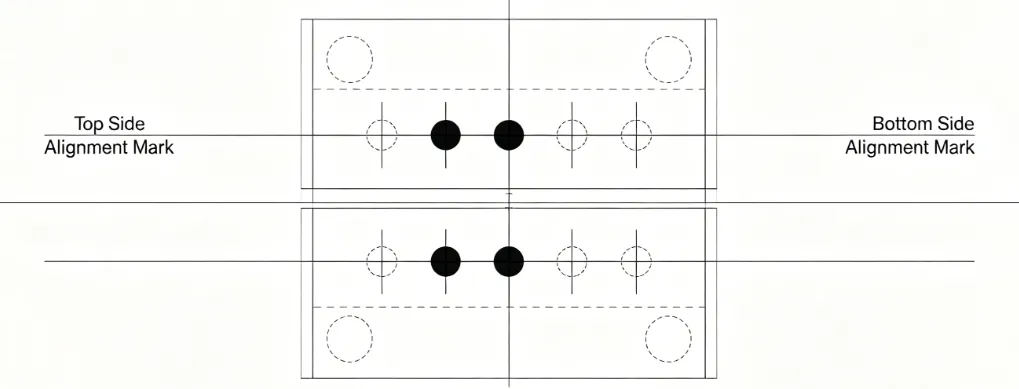 Diagram showing fiducial marks used for double-sided silkscreen alignment