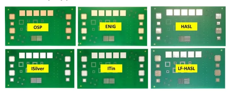 "Comparison of PCB surface finishes including ENIG and alternatives."