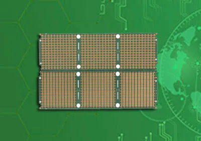 Polished PCB cross-section sample for microsectioning analysis.