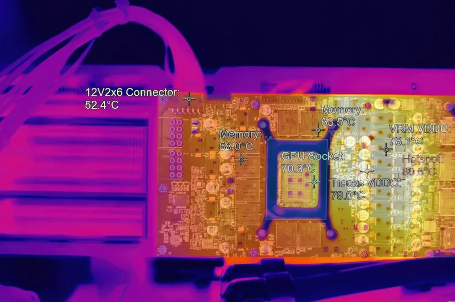 Thermal simulation of PCB showing heat dissipation with via-in-pad design.