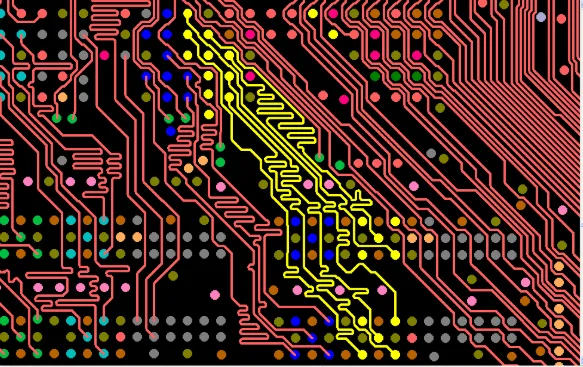 PCB section with common mode choke placed across a differential signal pair