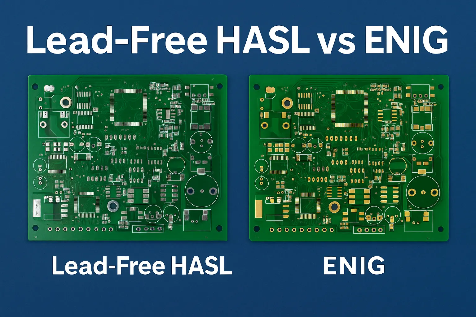 Comparison of lead-free PCB finishes like ENIG and lead-free HASL.