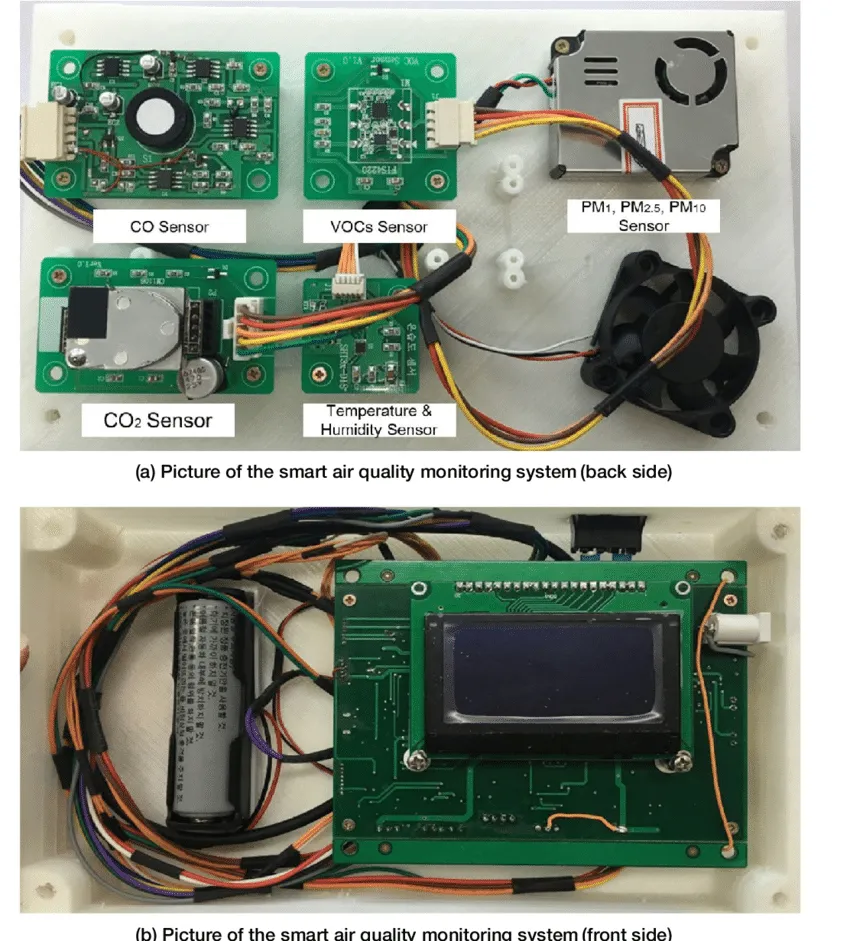 Air quality monitoring PCB with labeled components
