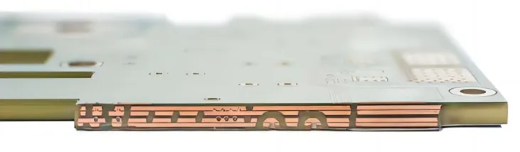 Microscopic cross-section view of a 4 oz copper PCB layer stackup