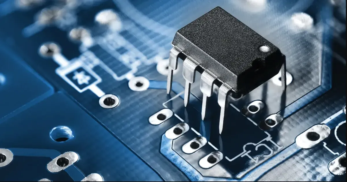 Close-up of precise component placement on a PCB for SMT efficiency