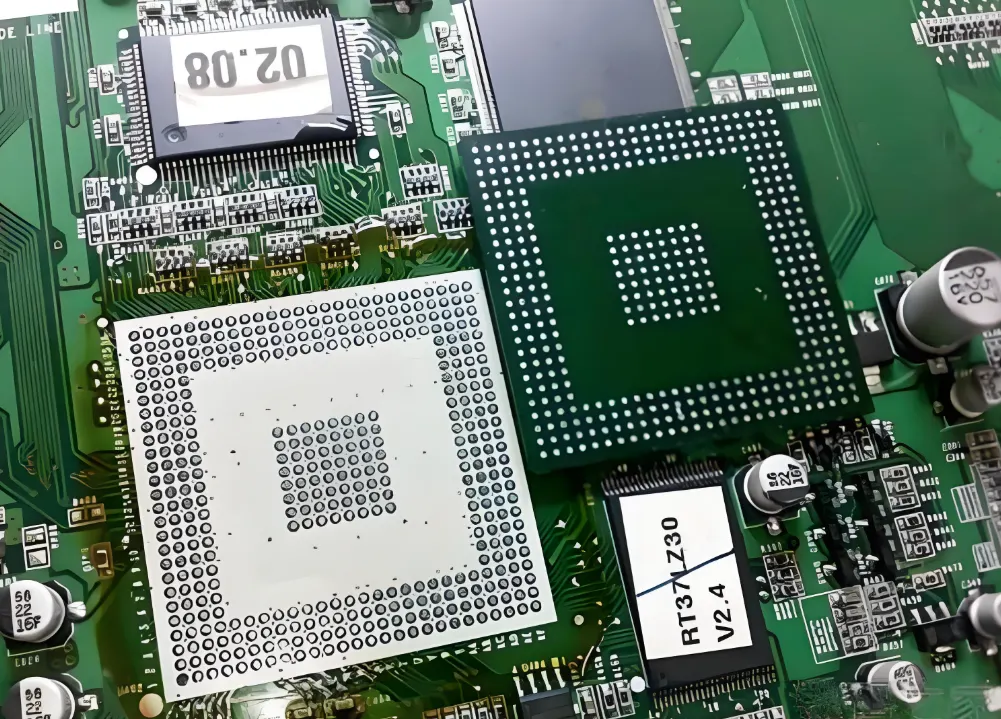 BGA component on PCB with solder ball connections