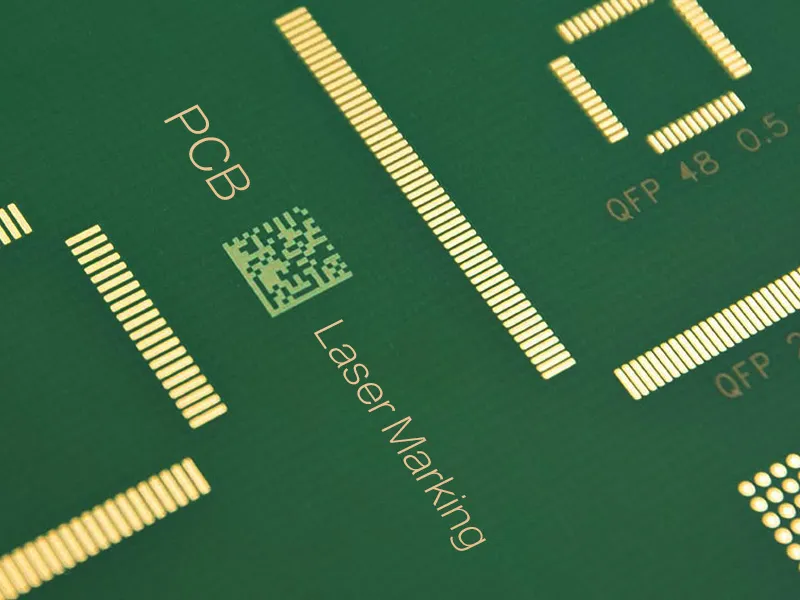 Laser marking on high-density PCB for permanent identification.