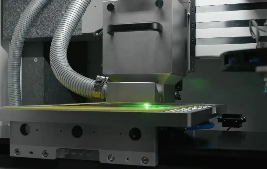 Futuristic PCB manufacturing with advanced blind via technology.