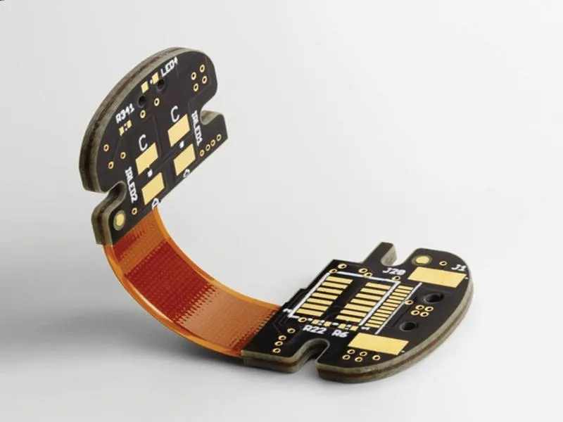 Flex PCB in a wearable device showing bending capability.