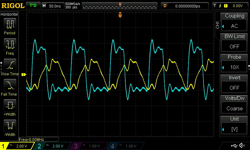 Oscilloscope showing a clean signal waveform for PCB signal integrity testing