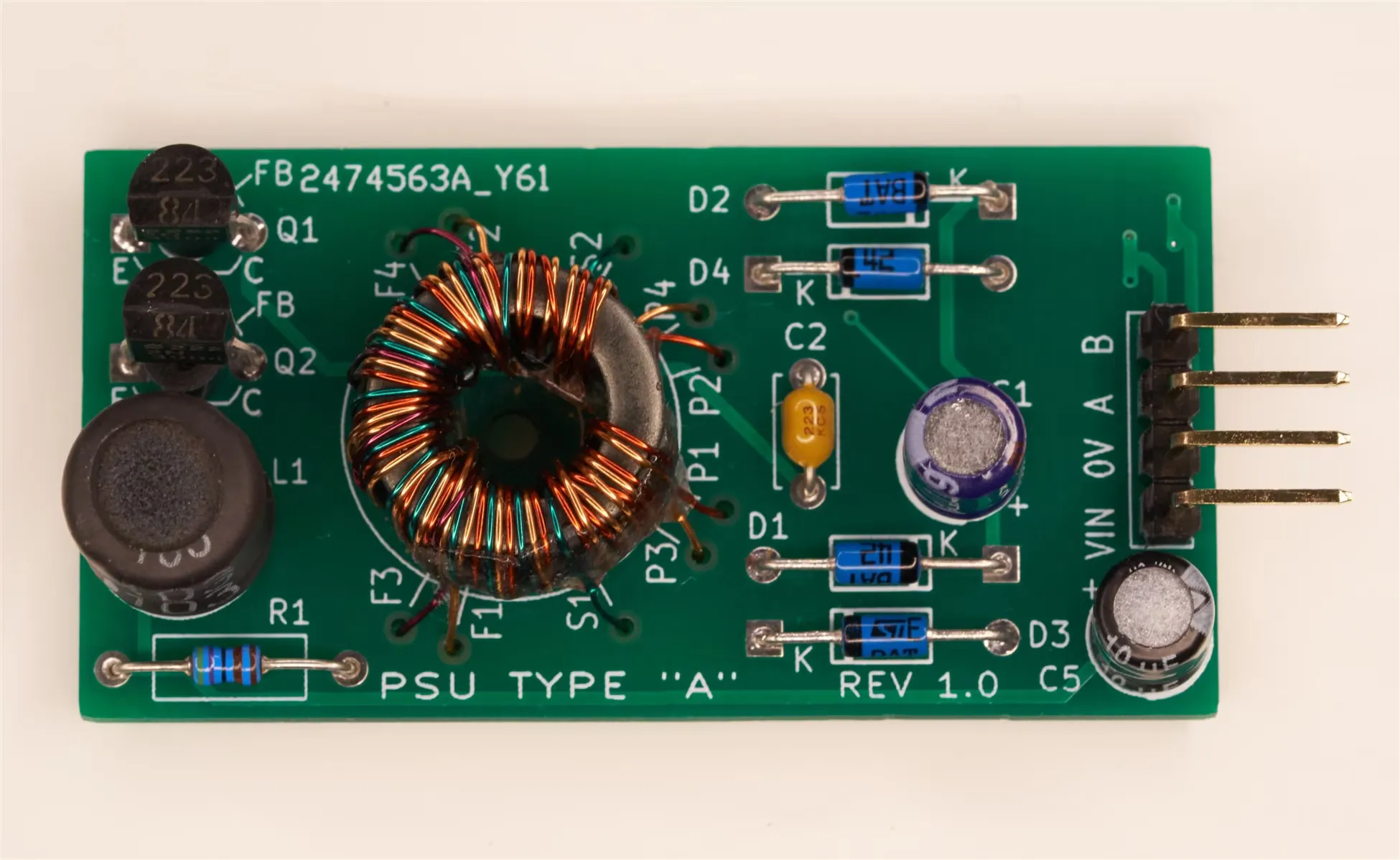 Completed power supply board with active components