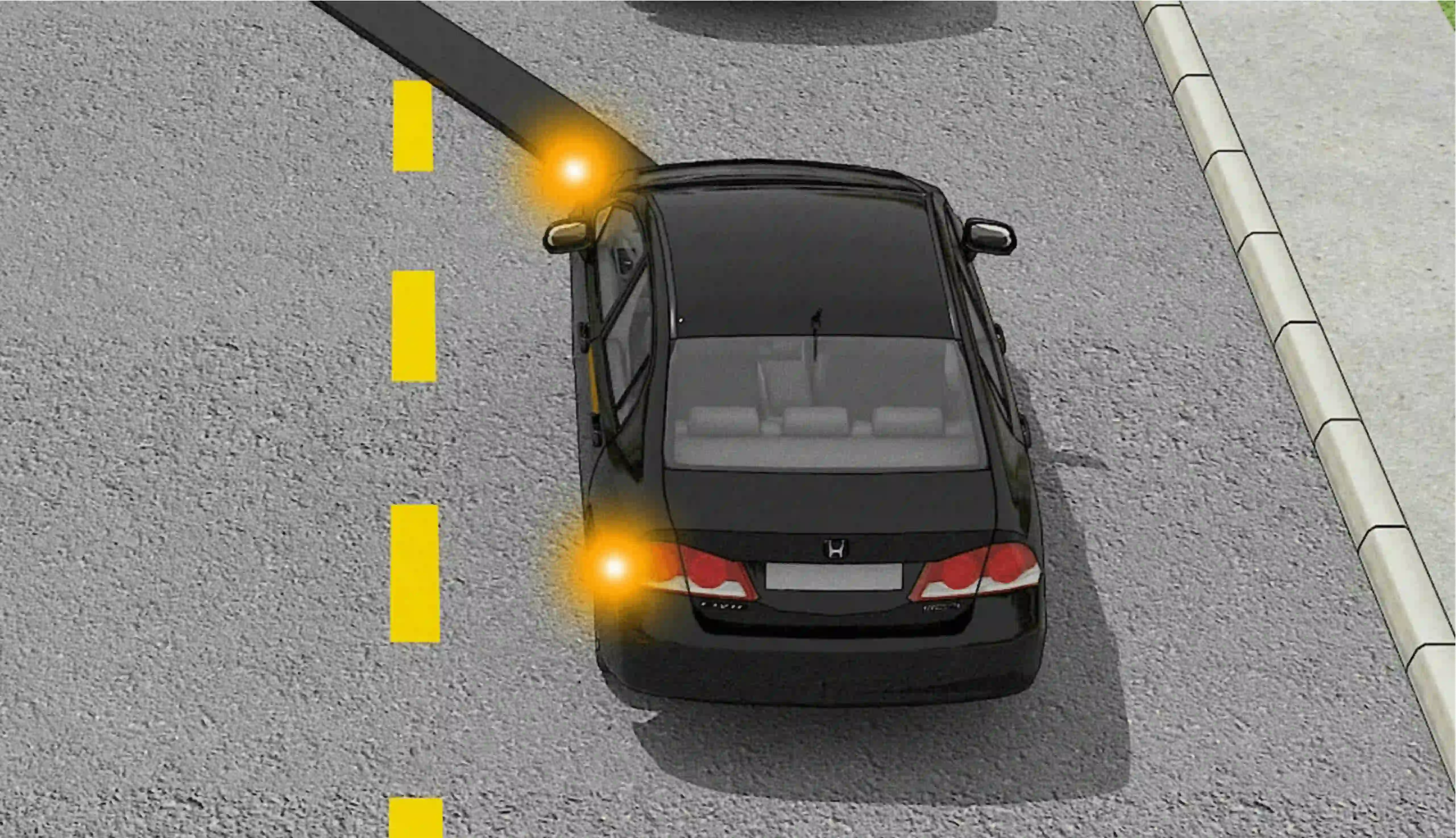Automotive indicator lights on a car signaling a turn.