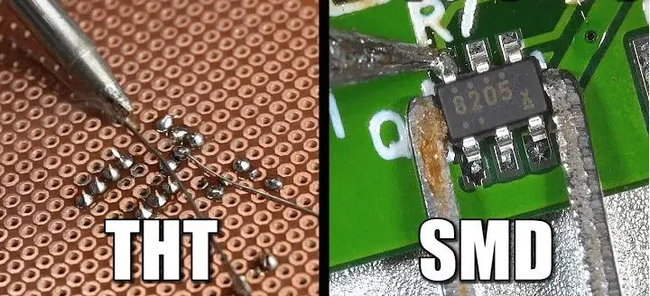 Through-hole vs. surface-mount components for easy soldering in electronics upgrades