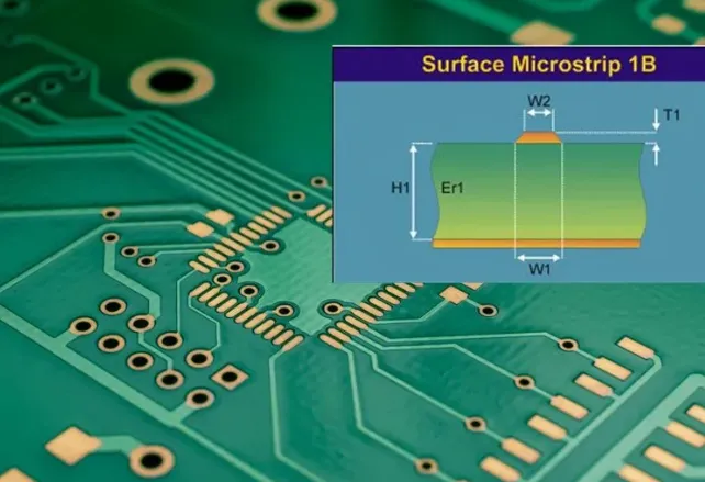 Cross-sectional view of microstrip trace with dimensions for RF PCB impedance calculation