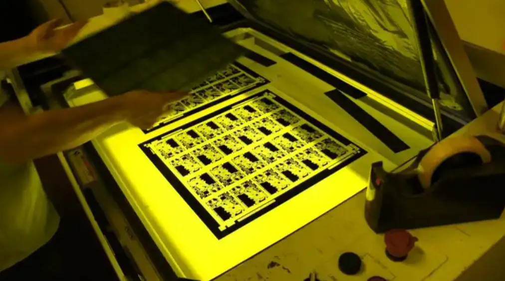 Screen printing process for PCB silkscreen application.