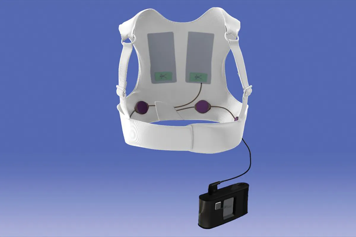 Wearable defibrillator using flexible PCBs for compact design.