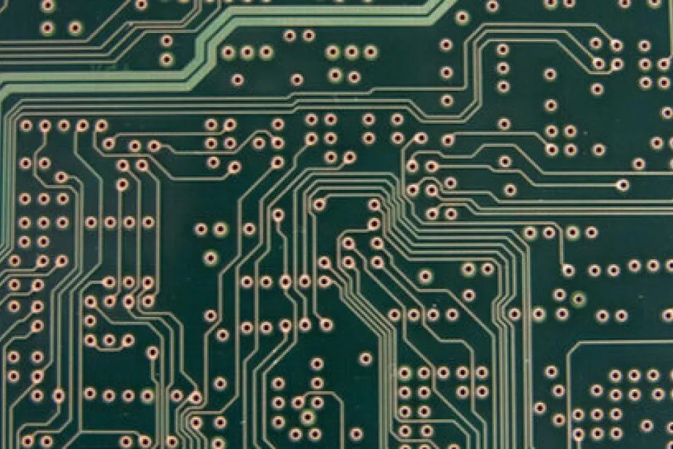 Cross-section of HDI PCB showing microvias for router and switch designs