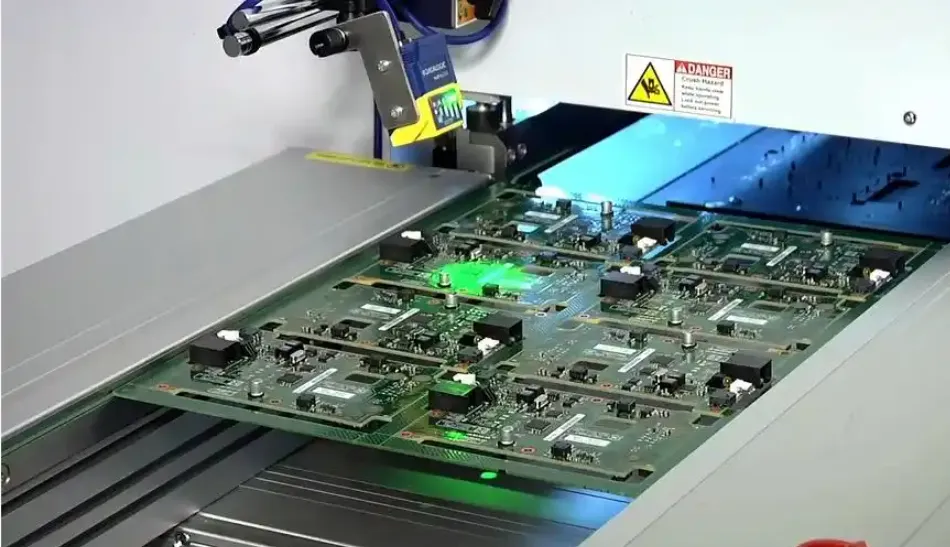 PCB prototype being tested for aspect ratio reliability.