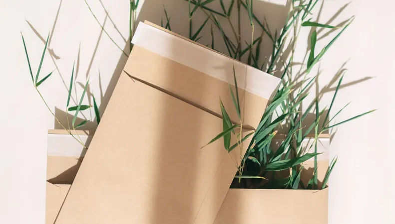 Bamboo packaging for electronics with PCB components.