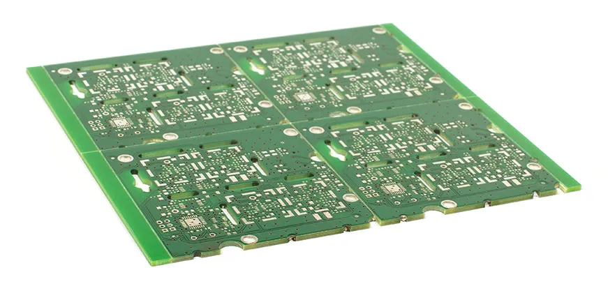 Close-up of V-scoring on a PCB panel for easy separation