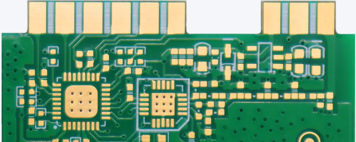 Cross-section of PCB with thermal vias for heat dissipation.
