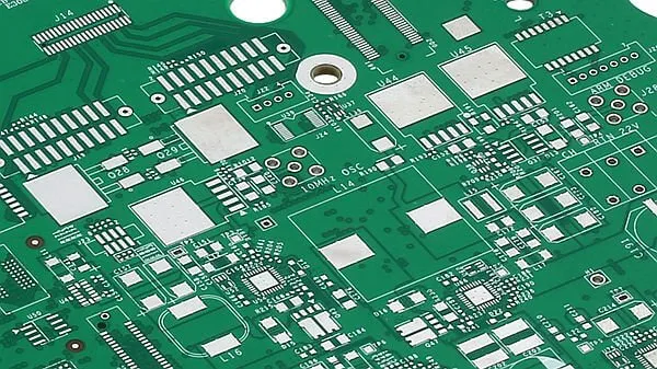 Close-up of PCB surface finishes showing copper protection.