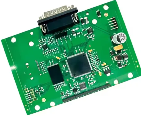 Assembled single-layer PCB for DIY radio project with soldered components