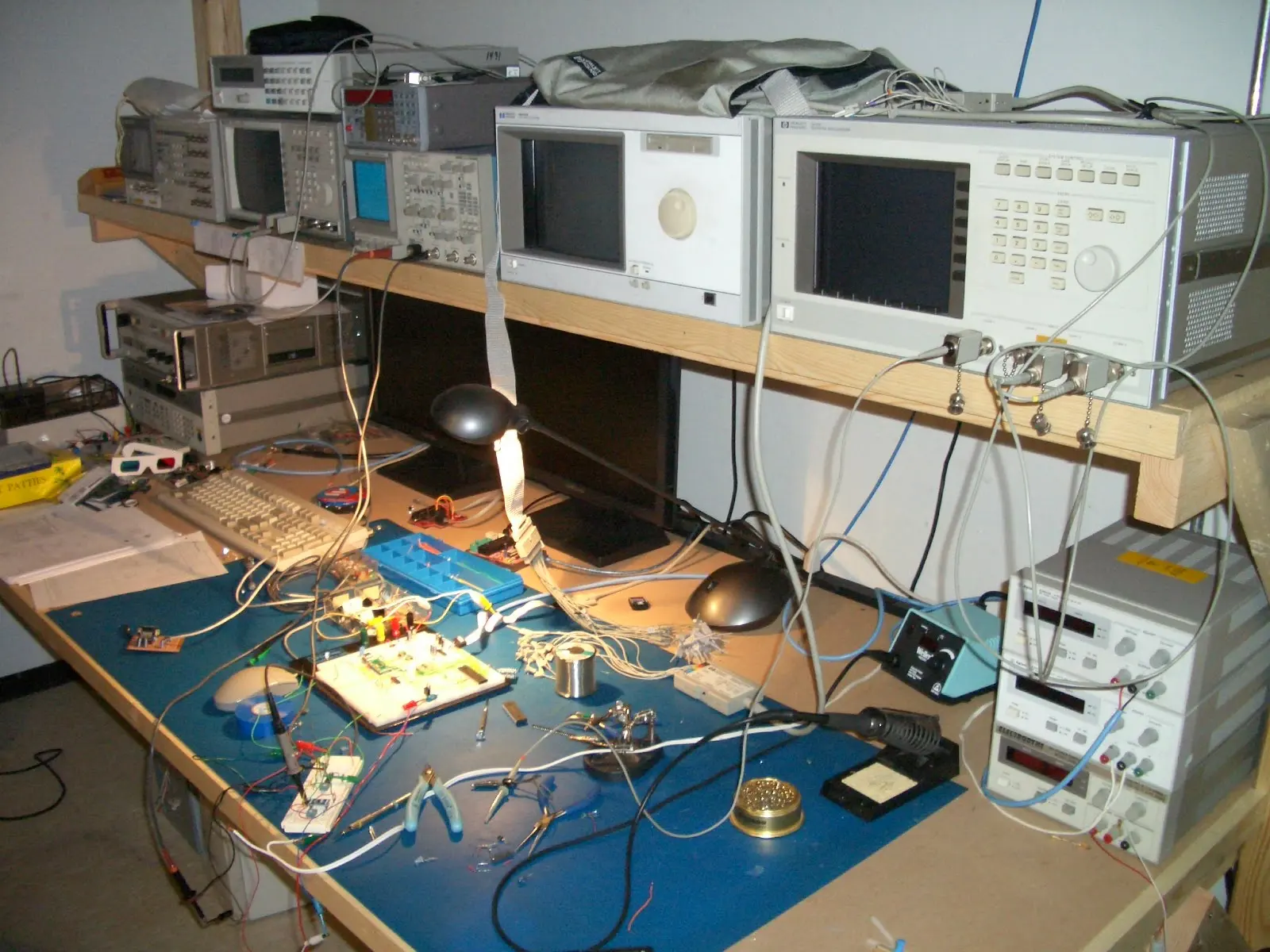 "Essential PCB testing equipment for hobbyists including multimeter and soldering tools."