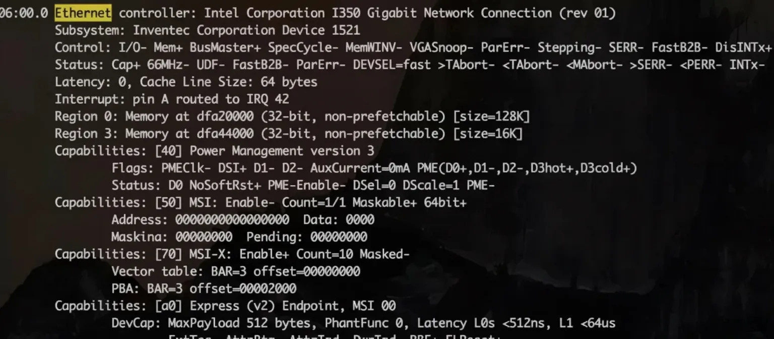 lspci output showing MSI-X capability