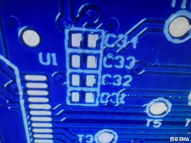 Liquid Photo Imaging process for white silkscreen on PCB with UV light exposure.