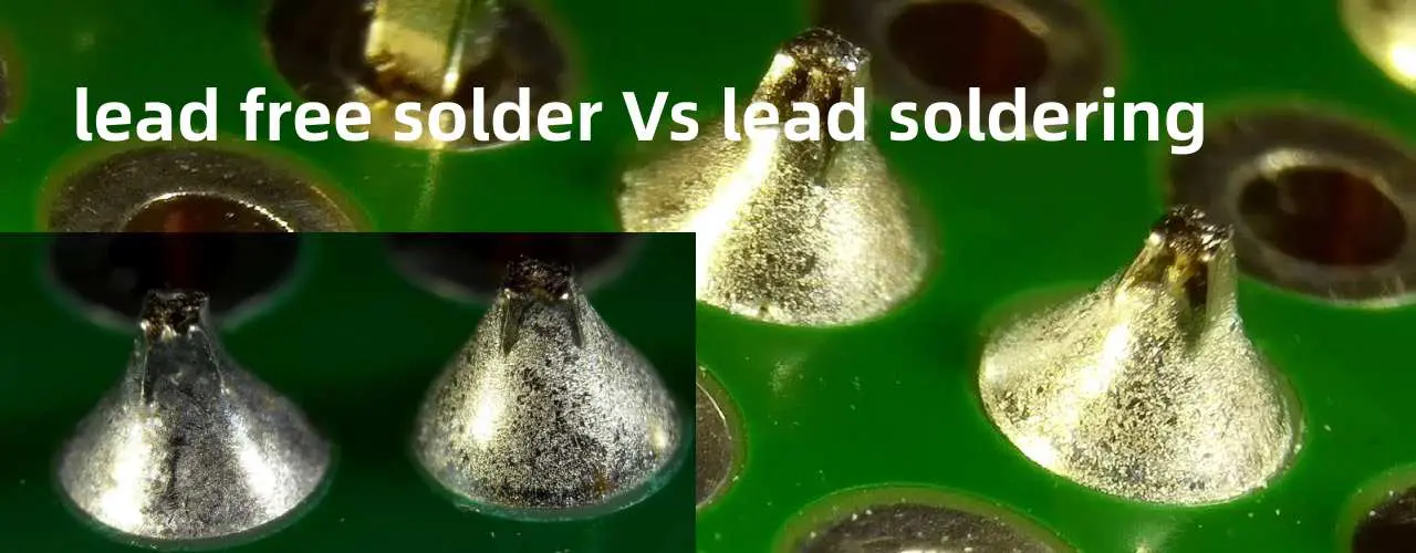 Microscopic view of leaded vs. lead-free solder joints highlighting structural differences