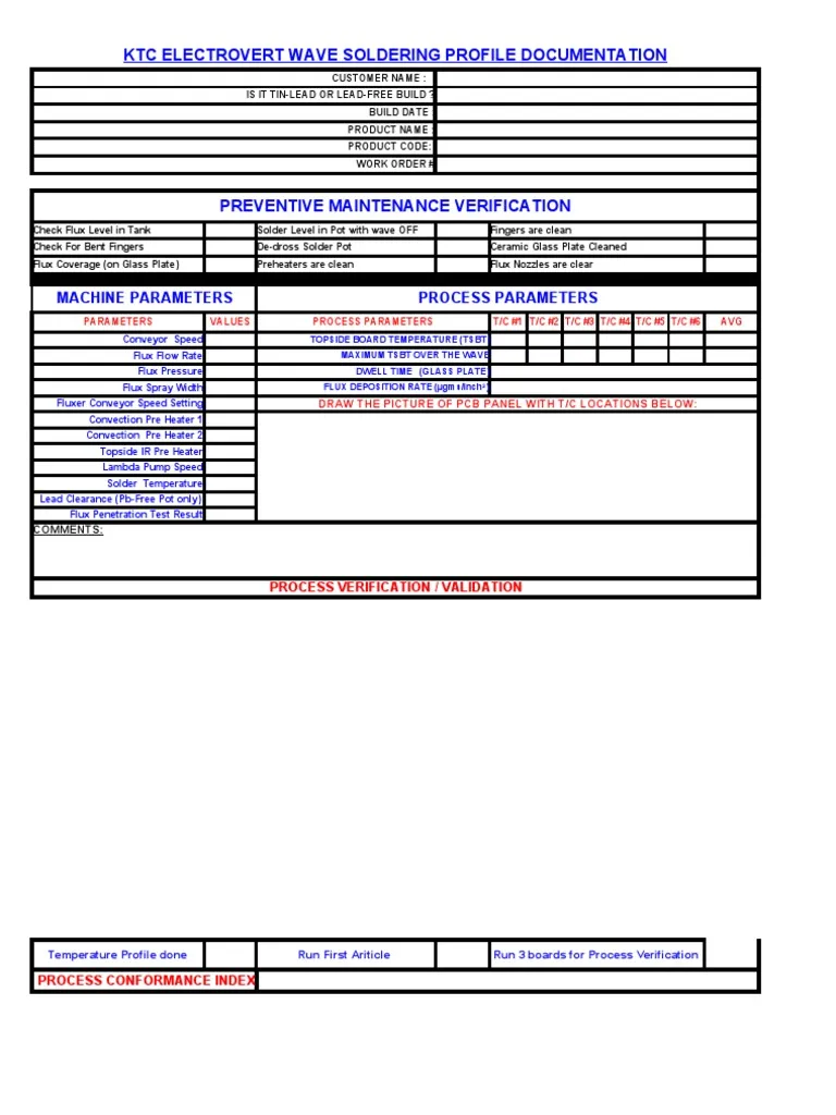 Wave soldering maintenance schedule and log