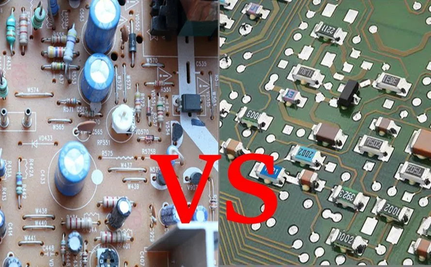 Through-hole vs. SMD components comparison for PCB design.