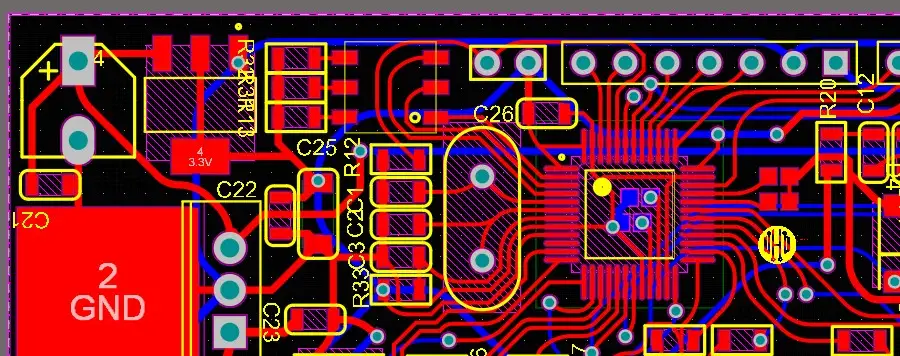 High-speed PCB layout with optimized Power Distribution Network (PDN).