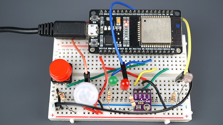 Breadboard prototype for assembling ESP32 project.