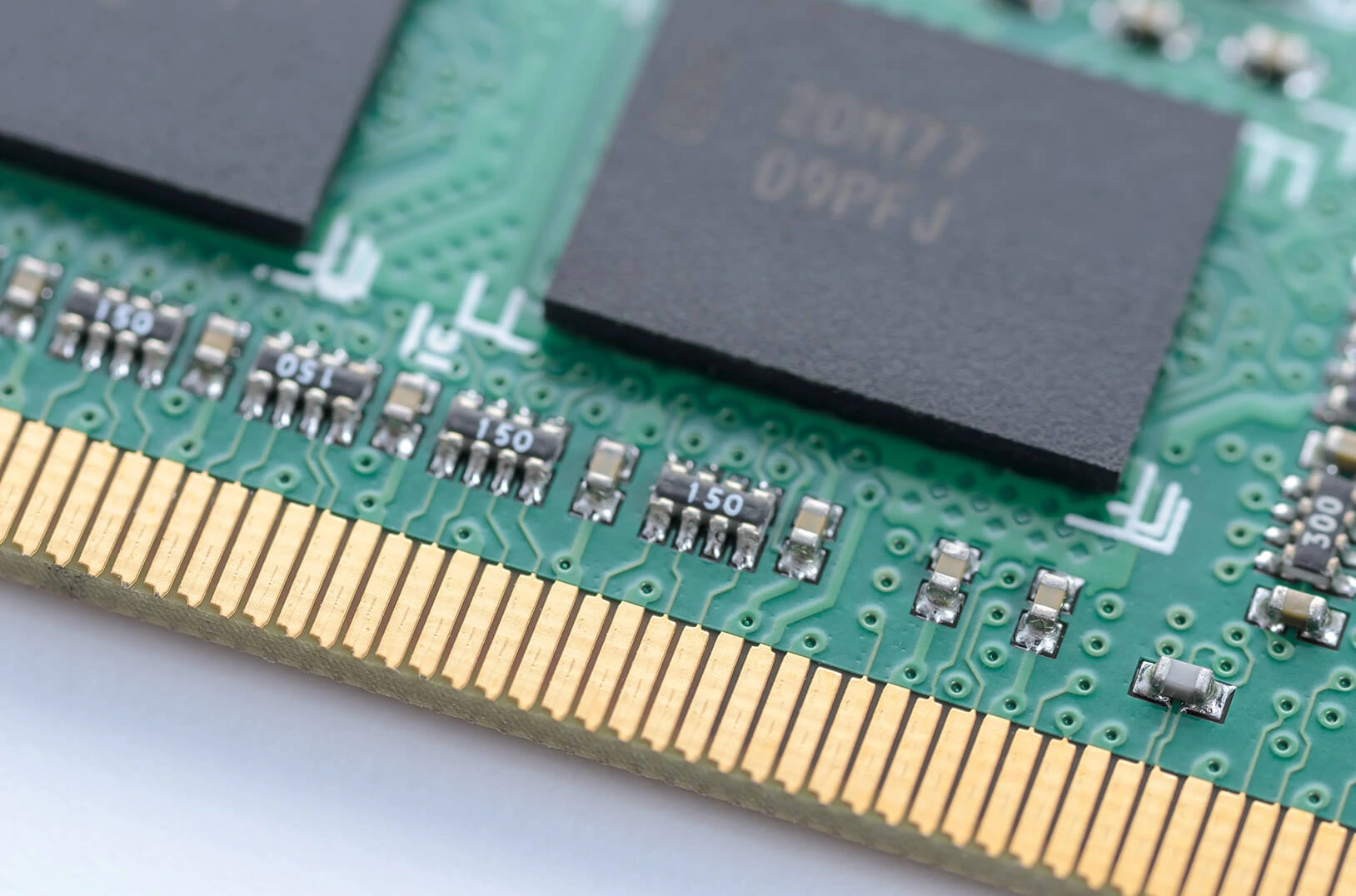 Close-up of PCB gold fingers with gold plating for reliable connections.