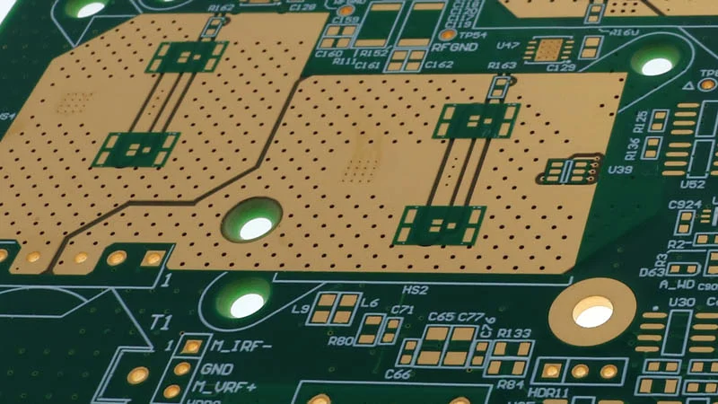 PCB design with thermal vias and copper pour for effective heat dissipation.