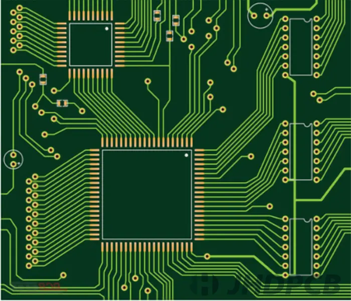 Finished PCB design with optimized trace spacing for signal integrity.