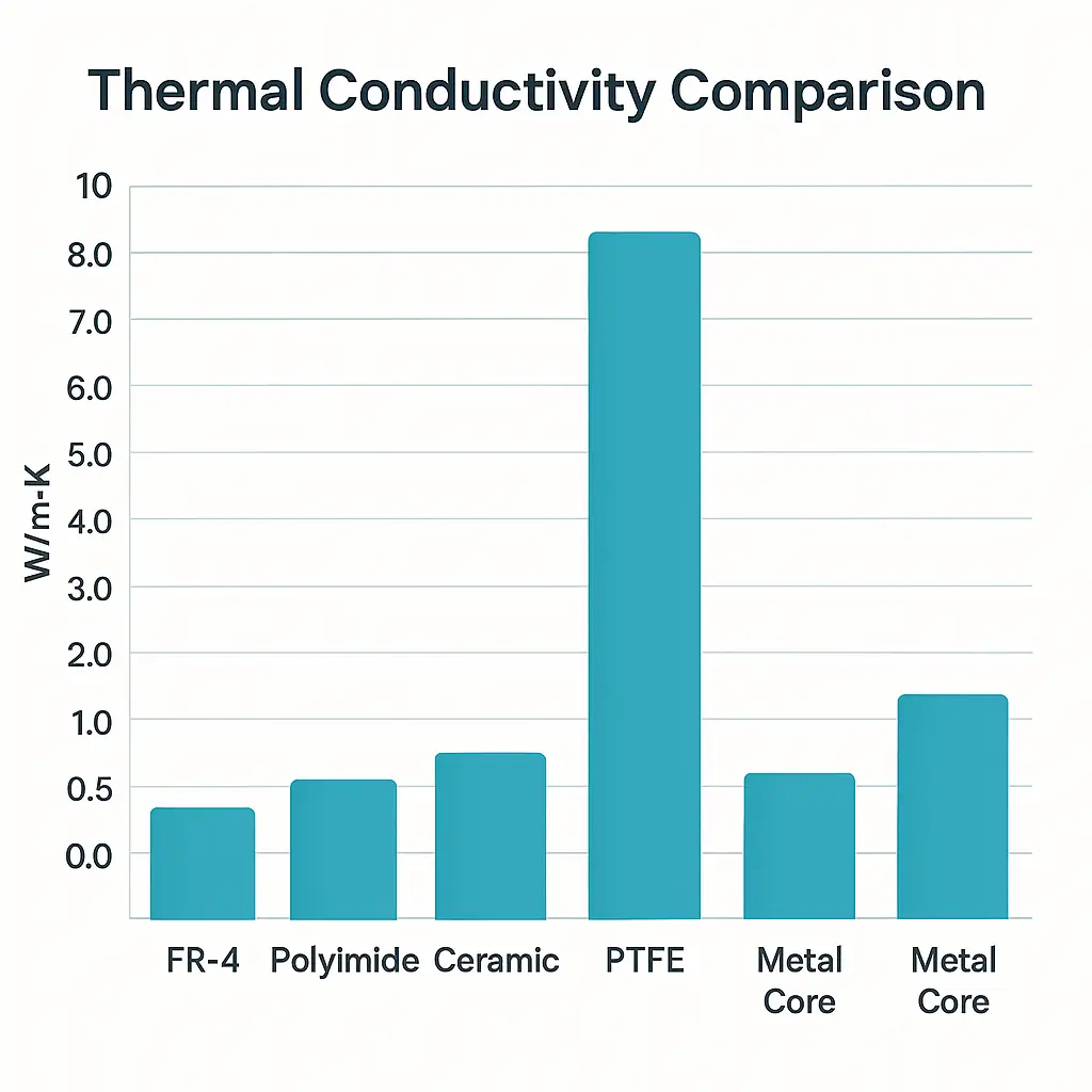 PCB substrate thermal conductivity comparison chart