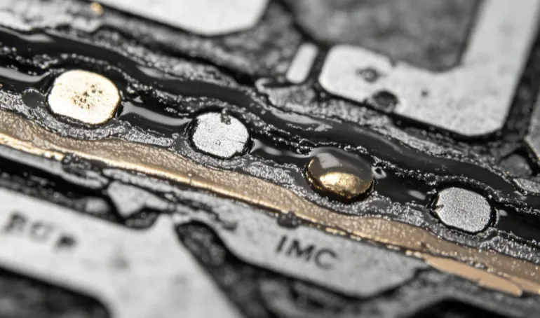 Cross-sectional view showing lead-free HASL influence on solder joint formation