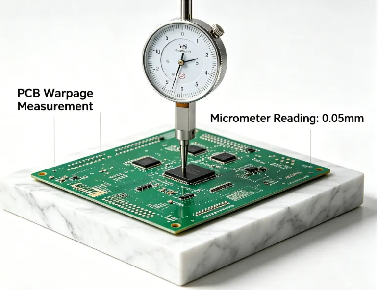 Measuring PCB warpage with a dial gauge